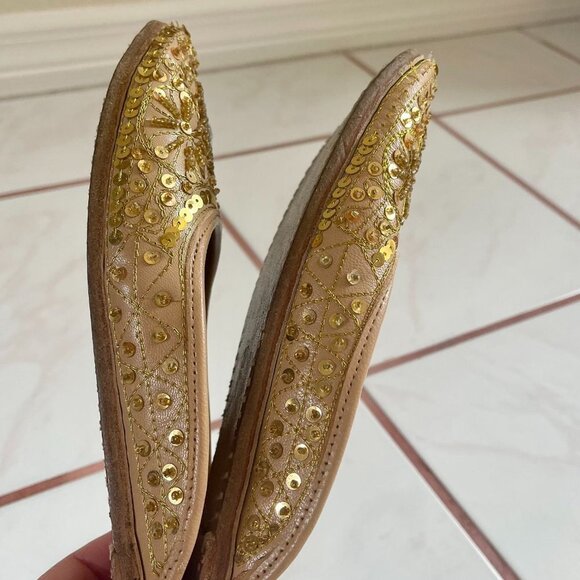 Sequined Embroidered Leather Flat Shoes Boho Flats Hand Made in India US Size 37 - Picture 10 of 10